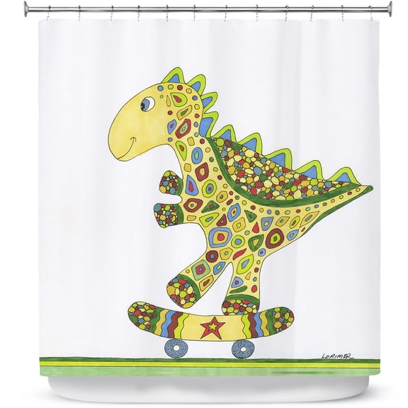 Shower Curtains 70" x 93" from DiaNoche Designs by Valerie Lorimer - Dinosaur Skater