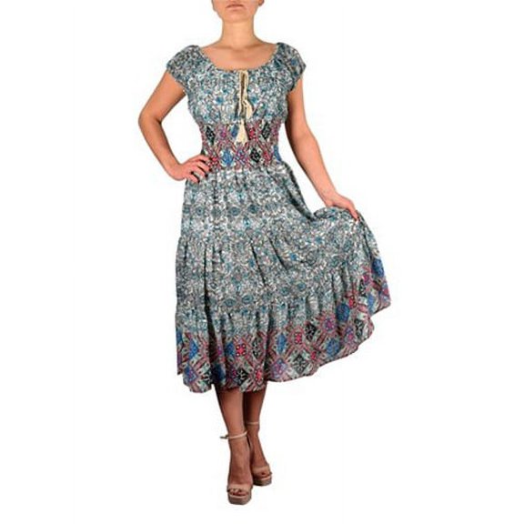 Peach Couture Floral Print Gypsy Cinched Waist Midi Dress