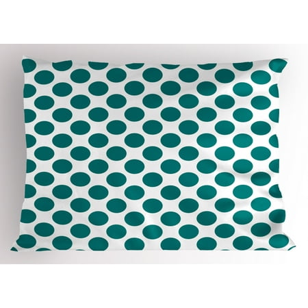 Teal Pillow Sham Traditional Polka Dots Pattern Ethnic Design