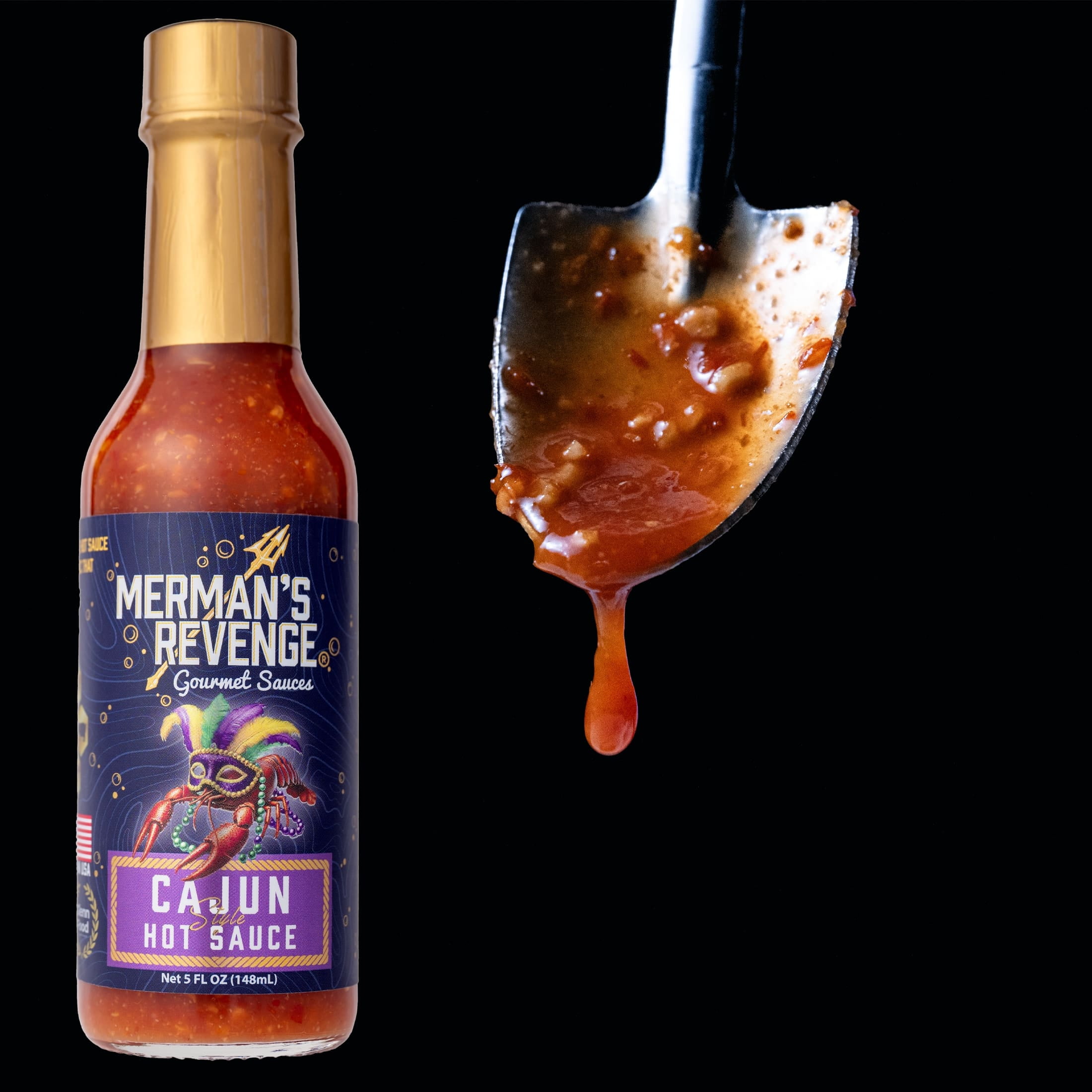 (6 pack) Merman's Revenge Cajun Style Medium Spice Hot Sauce, 5 fl oz Glass Bottle
