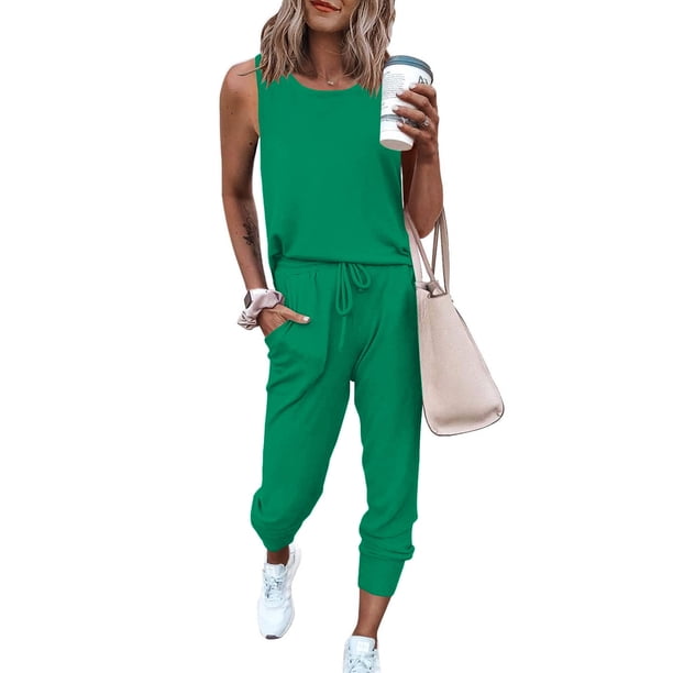 Conjunto Deportivo PRETTYGARDEN de Dos Piezas sin Mangas Verde Talla L