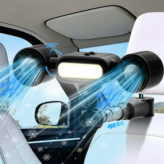 Wiher Car Seat Fan, Car Backseat Cooling Fan for Kids, Dual Head USB Car Fan with Night Light - Three Wind Speeds, Suitable for Strollers/Cars/Desktops/Tabletops Black