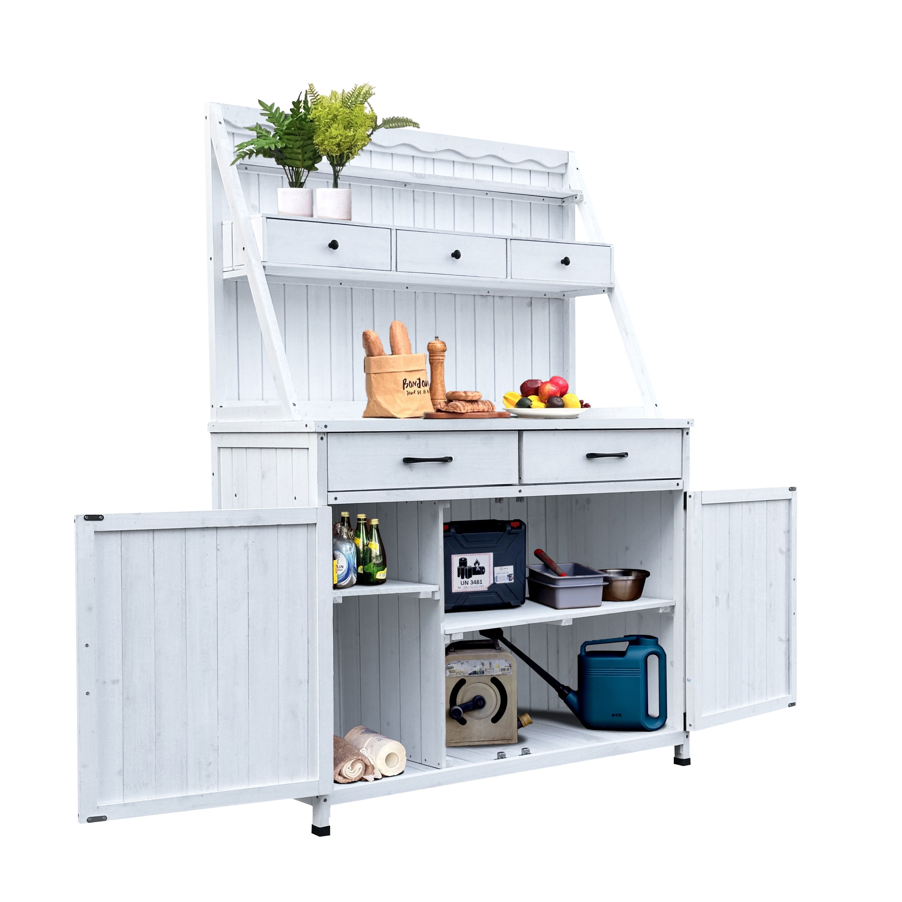 MAYEERTY 64.5" Tall Wood Potting Bench, Outdoor Garden Workstation with Drawers, Storage Cabinet, for Patio, Backyard, Greenhouse
