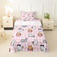 thumbnail image 2 of Manfei Kitten Cat Cat Twin Sheets, Cartoon Grid Bedding, Pink White, 3 Pieces, 1 Flat Sheet, 1 Fitted Sheet and 1 Pillowcase, 2 of 6