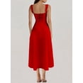 thumbnail image 5 of Women's Scalloped V-Neck Midi Dress with Back Lace-Up ninety five percent cotton and five percent polyester fabric, 5 of 6