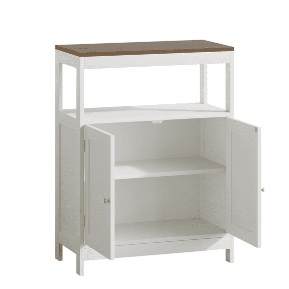 White Storage Cabinet with Double Doors and Natural Wood Top, Adjustable Shelf Freestanding Organizer for Kitchen Bathroom Living Room Entryway, 23.62x11.81x31.5 Inches