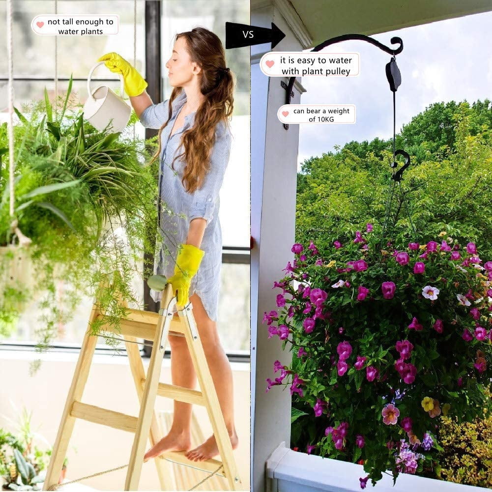 Adjustable Plant Pulley Retractable Hanging Planters Flower Basket Hook Hanger for Gardening Pot and Outdoor Birds Feeders in Different Height Lower and Raise Pack of 3 Pieces