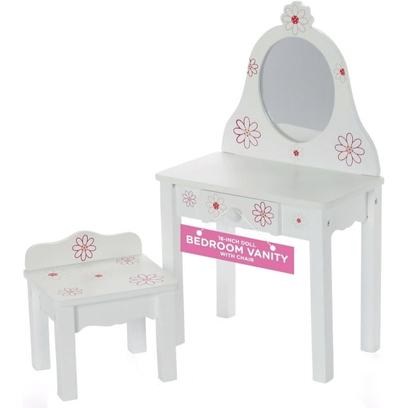 Emily Rose 18-inch Doll Furniture | Bedroom Vanity with Chair - Floral Collection | Compatible with American Girl Dolls