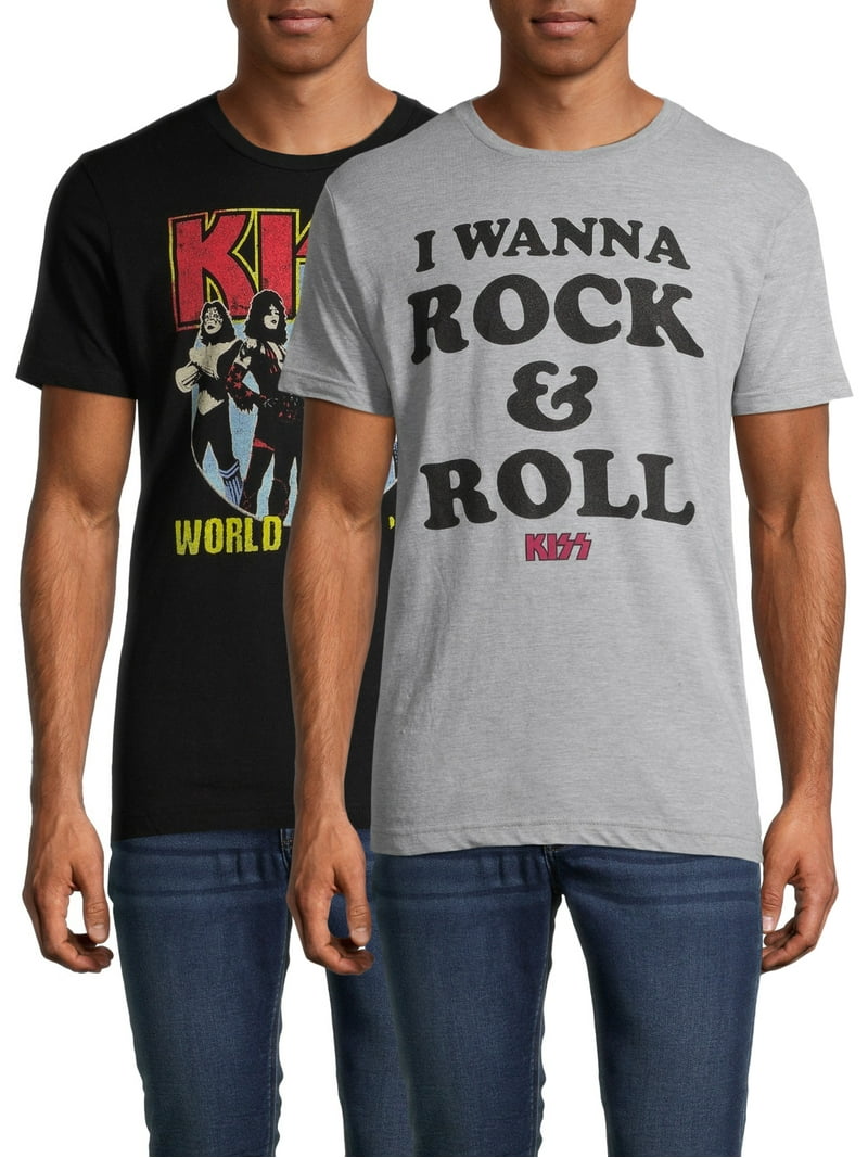 KISS World Tour 1977 & Rock Roll Men's and Big Men's Graphic T-shirt Bundle - Walmart.com