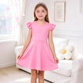 thumbnail image 7 of AmzBarley Girls Ruffle Shoulder Twirl Dress, Soft A‑Line Casual Dress for Toddler Little Girls 4T, Pink, 7 of 7