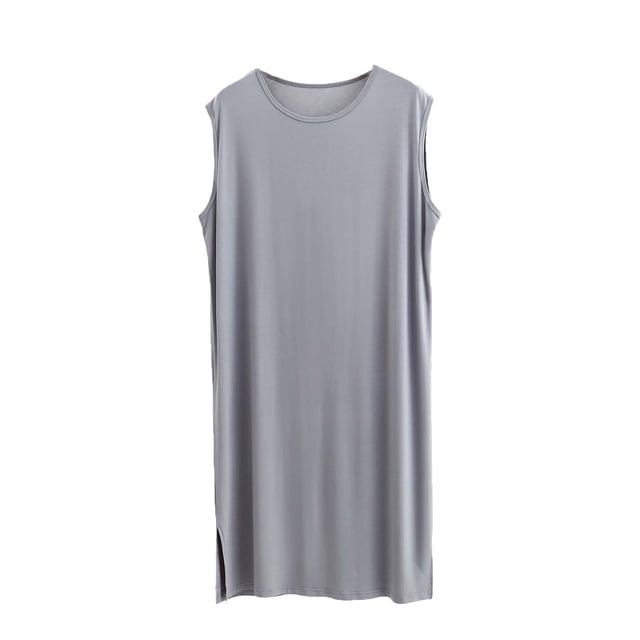 Floleo Robe de Nuit Sans Manches à Col Rond pour Homme, Douce et Confortable, Tenue d'Intérieur, Coupe Ample, Respirante, Légère, Peignoir Décontracté, Mode, Vêtement de Nuit (Gris, 3TG)