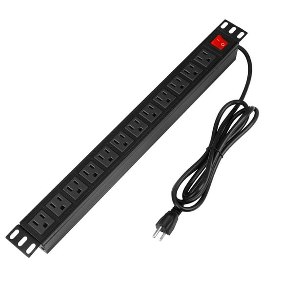 BTU Power Strip Protector contra sobretensiones PDU para montaje en bastidor, regleta de alimentación de 12 tomacorrientes con interruptor, montaje en metal resistente para bastidores de servidores, g