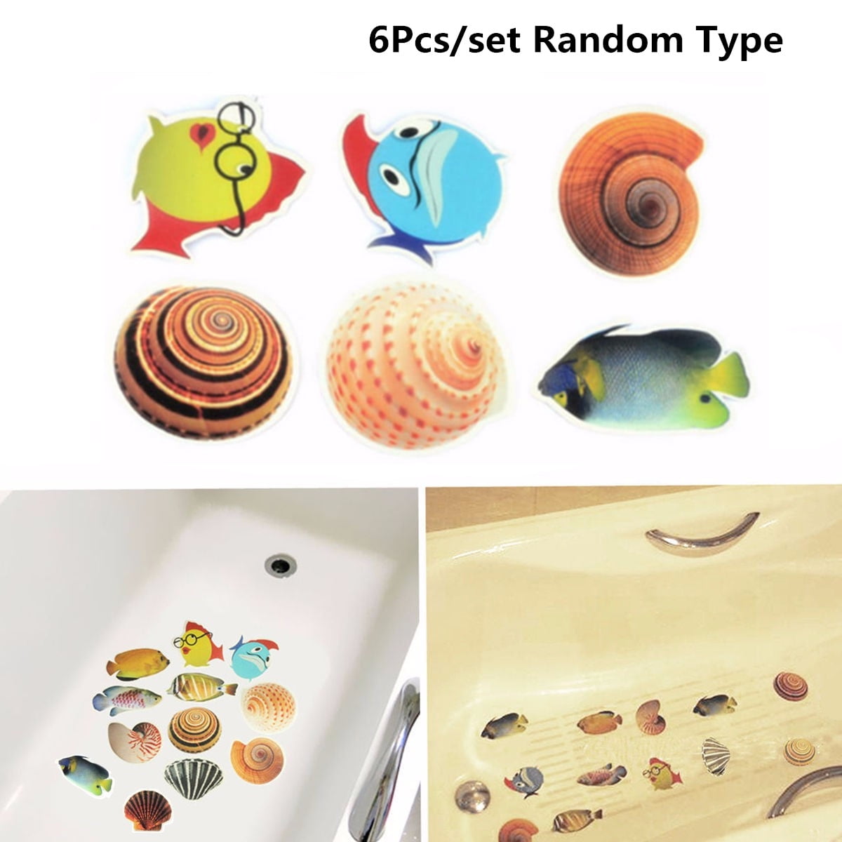 6x DIY Bath Tub Anti-slip Fish Nonskid Adhesive Kid Shower Safety Sticker Decor