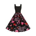 thumbnail image 3 of Seyurigaoka Women Charming Valentine's Day Print Dress, U-neck Sleeveless Big Hem One-piece, 3 of 9