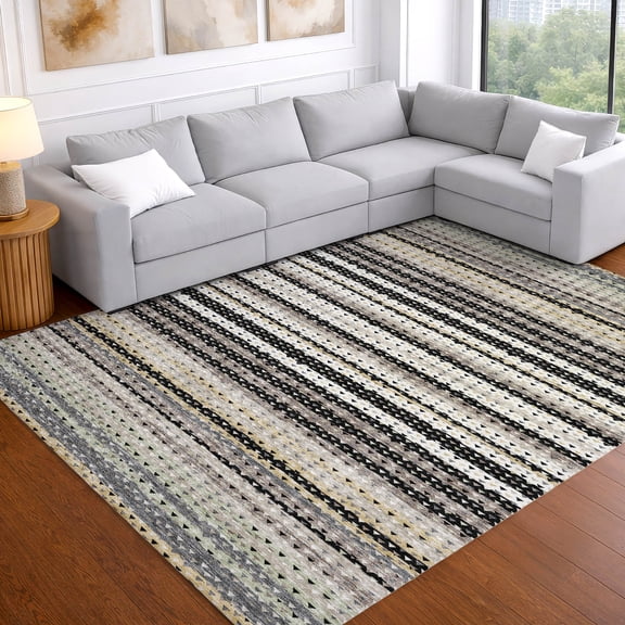 Addison Rugs Chantille Indoor/Outdoor Transitional Stripes Black Machine Washable Rectangle Rug, 10' x 14'