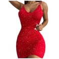thumbnail image 1 of Vestido cruzado sexy sin espalda con lentejuelas para mujer: vestido ajustado de color liso con mezcla de spandex, perfecto para fiestas/salidas nocturnas, varias tallas, 1 of 6