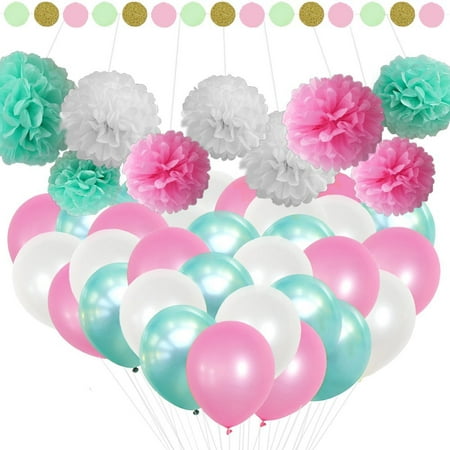 Pastel Balloons And Pom Poms Party Decoration Supplies Kit Mint