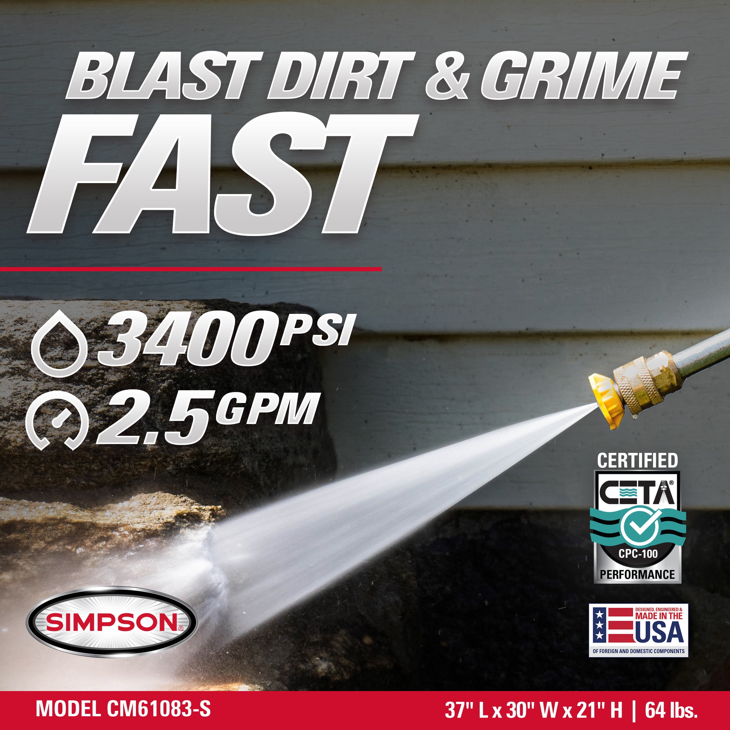 Clean Machine 3400 PSI Gas Pressure Washer with 2.5 GPM OEM Technologies Axial Cam Pump