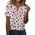 thumbnail image 2 of AKEGAMN Red V Neck Short Sleeve Casual Top - Stylish Print Design, S-3XL, 2 of 7