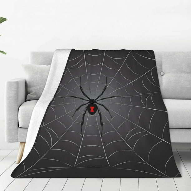 Fotbe Black Spider On Web Manta de Franela Acolchonada con Estampado, Súper Suave y Esponjosa, Extra Grande para Sofá, Cama, Uso Todo el Año-60"x50"