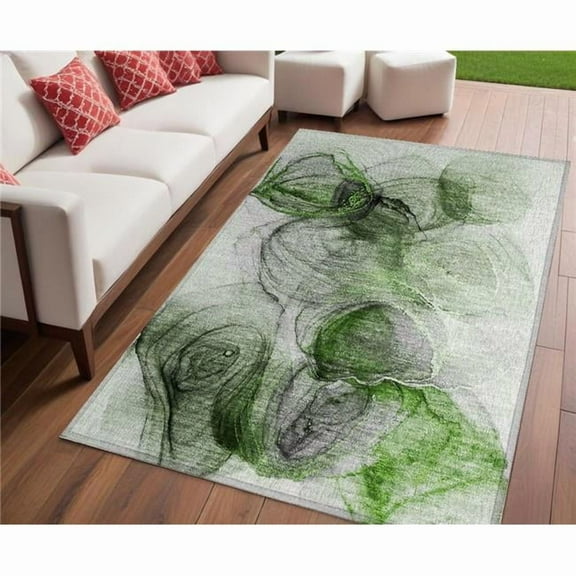 HomeRoots 560014 5 x 8 ft. Olive Green Abstract Washable Non Skid Indoor Outdoor Rectangle Machine Woven Area Rug
