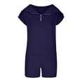 thumbnail image 3 of XuJwPNcy Women Two Piece Outfits Tracksuit Half Zip Lapel Short Sleeve Sweatshirt High Waist Drawstring Shorts Set Sweatsuit, 3 of 5