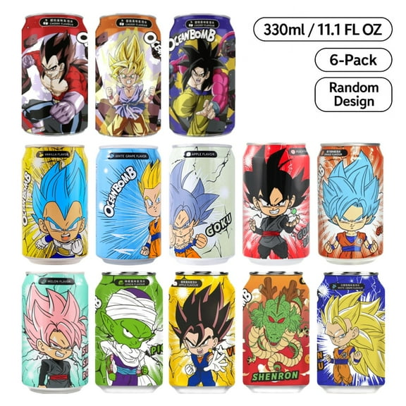 Ocean Bomb Dragonball Sparkling Water Flavor - 6 Packs, 11.10 FL (330ml) each - Variety Pack, Random Design - Limited Edition