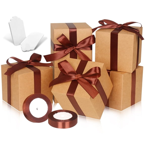 DOYIDE Lot de 50 Petites Boîtes-Cadeaux, Boîtes de Faveurs 3x3x3 Boîtes-Cadeaux en Papier Brun avec Couvercles pour Cadeaux, Bricolage, Boîtes à Cupcakes, Cadeaux, Boîtes à Bonbons pour Mariage