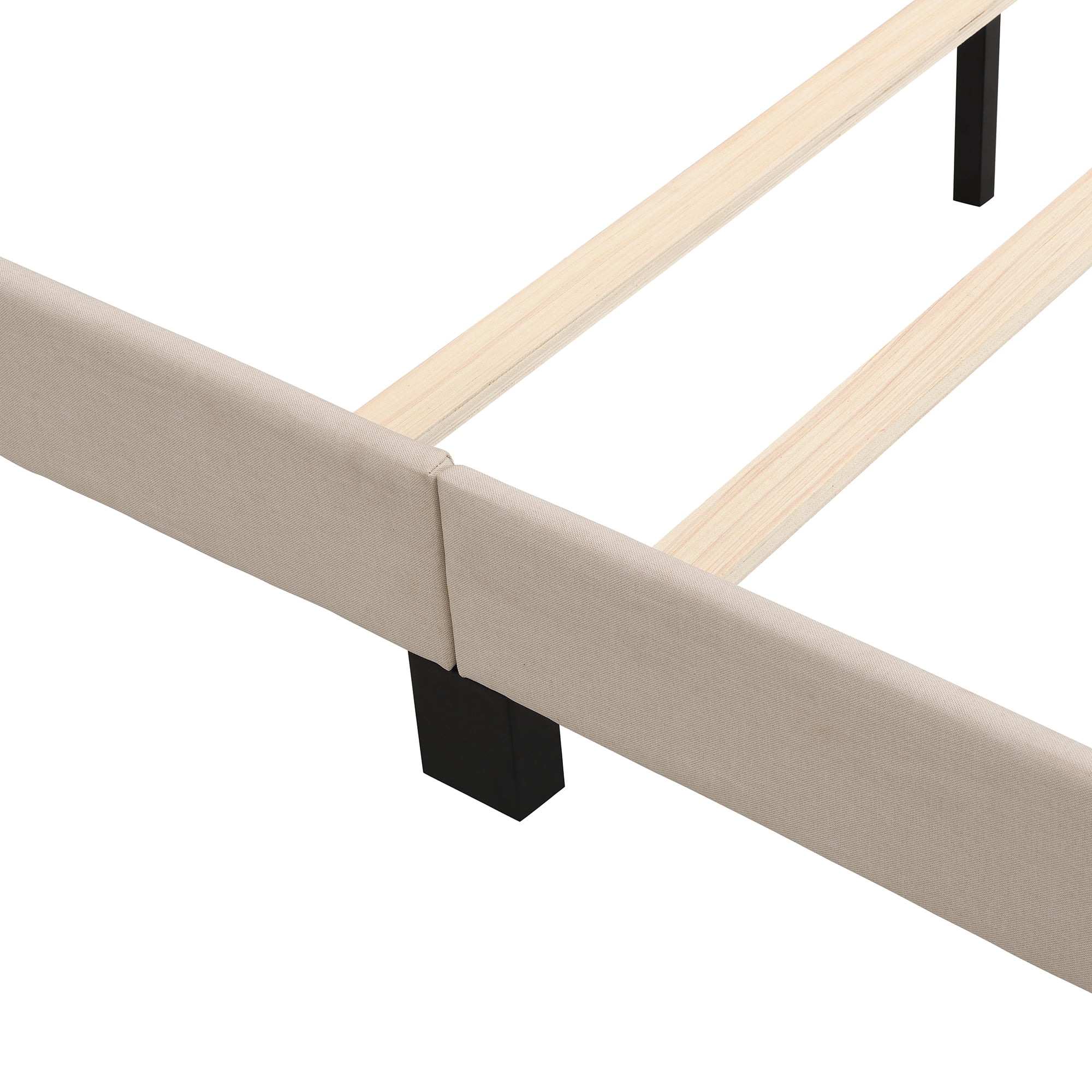 Hommoo Queen Size Platform Bed,Linen Fabric Button Tufted Wingback Upholstered Bed,High Backboard Flat Bed,Box Spring Needed,Beige