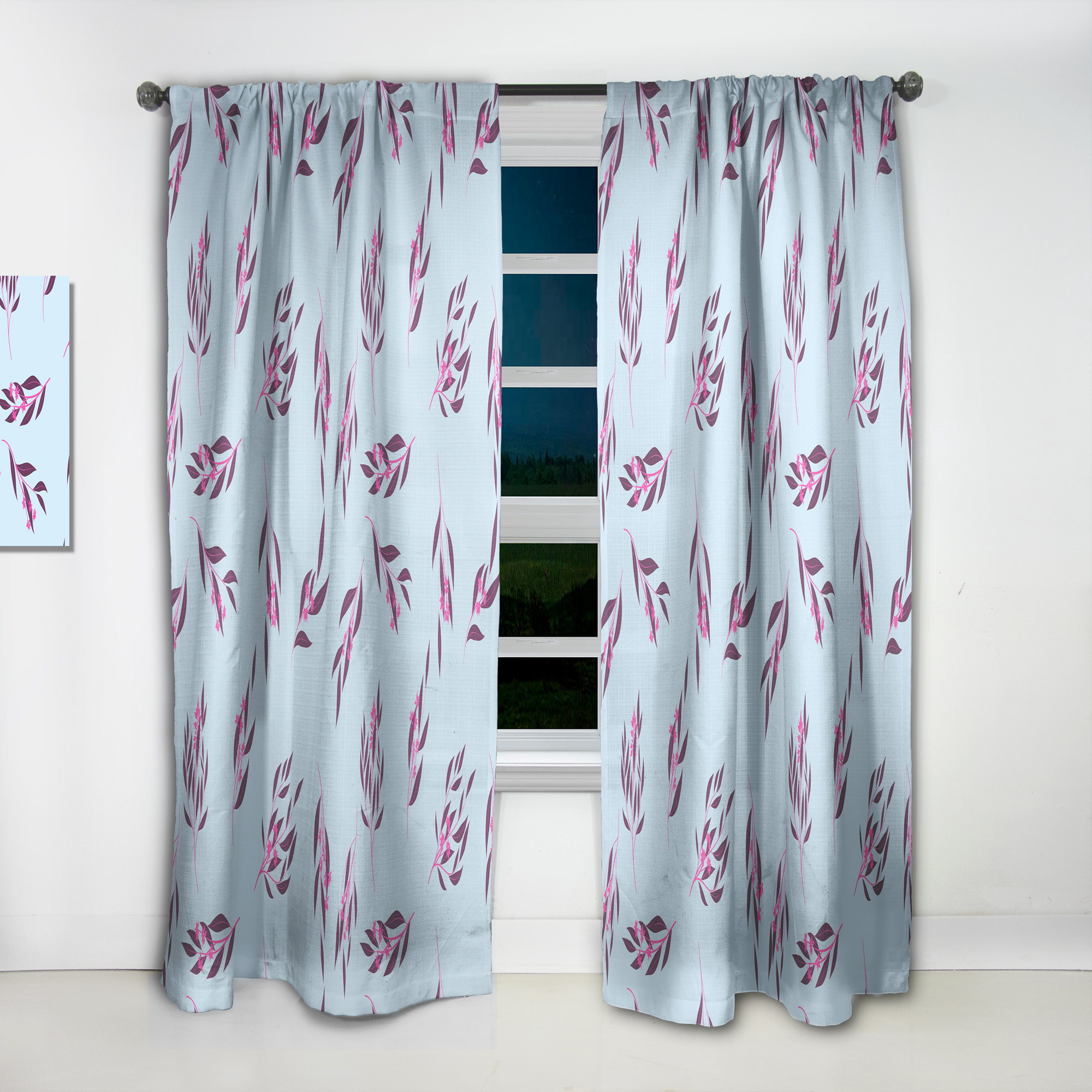 Designart 'Bright Eucalyptus Floral Retro Pattern I' Mid-Century Modern Curtain Panel