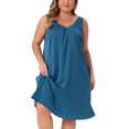 thumbnail image 1 of Camisones de satén para mujer de tallas grandes GRACE & GRANDEUR, con escote en V, tirantes anchos, plisados, vestido de dormir y lounge 1X azul pavo real, 1 of 1