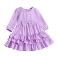thumbnail image 6 of vigerkar Toddler Girl Dress Ruffle Ribbed Knit Long Sleeve Dresses A-Line Swing Fall Winter Bowknot Casual Cake Dress (Purple, 11-12 Years), 6 of 6