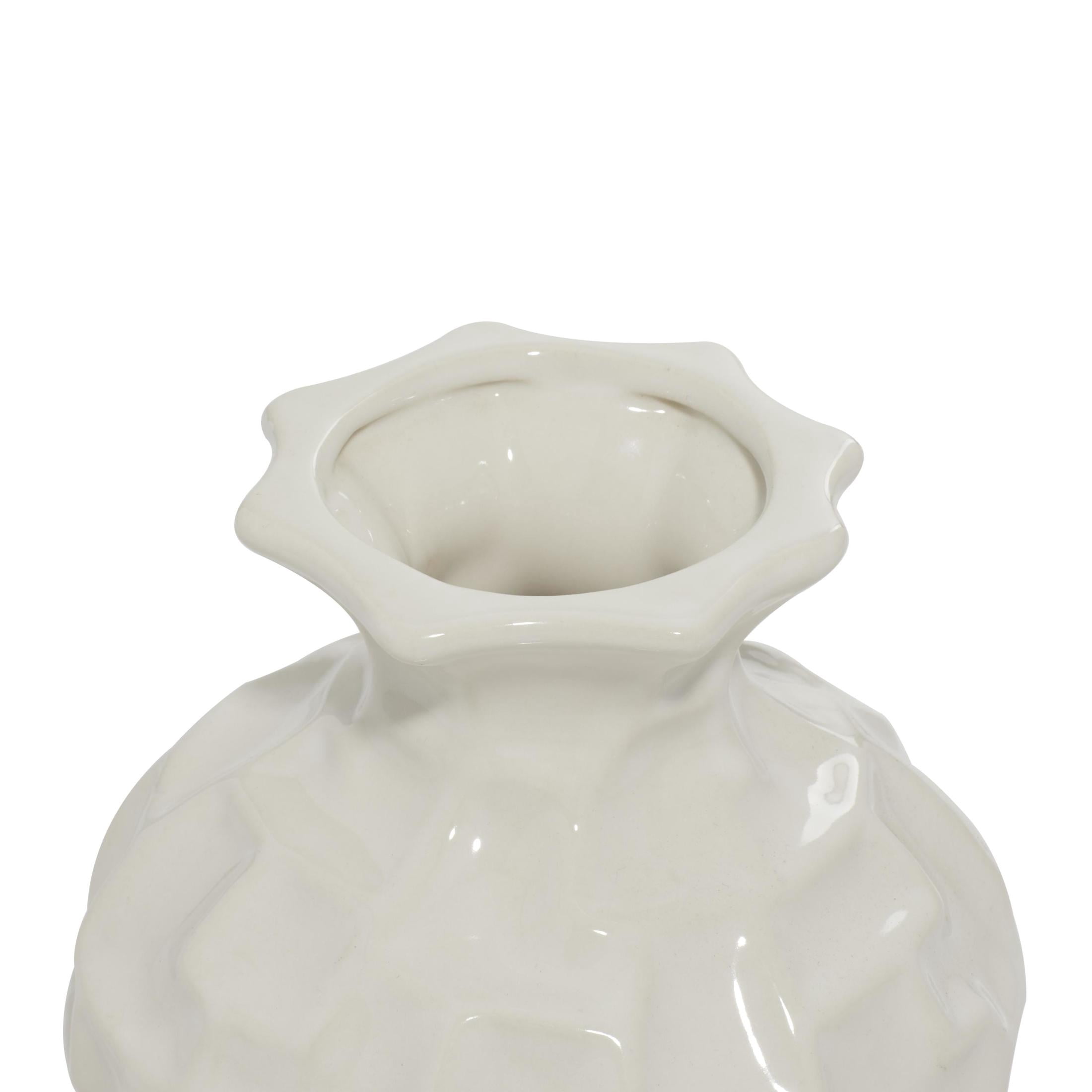 DecMode 6"W, 6"H White Ceramic Vase with Varying Patterns, Set of 3