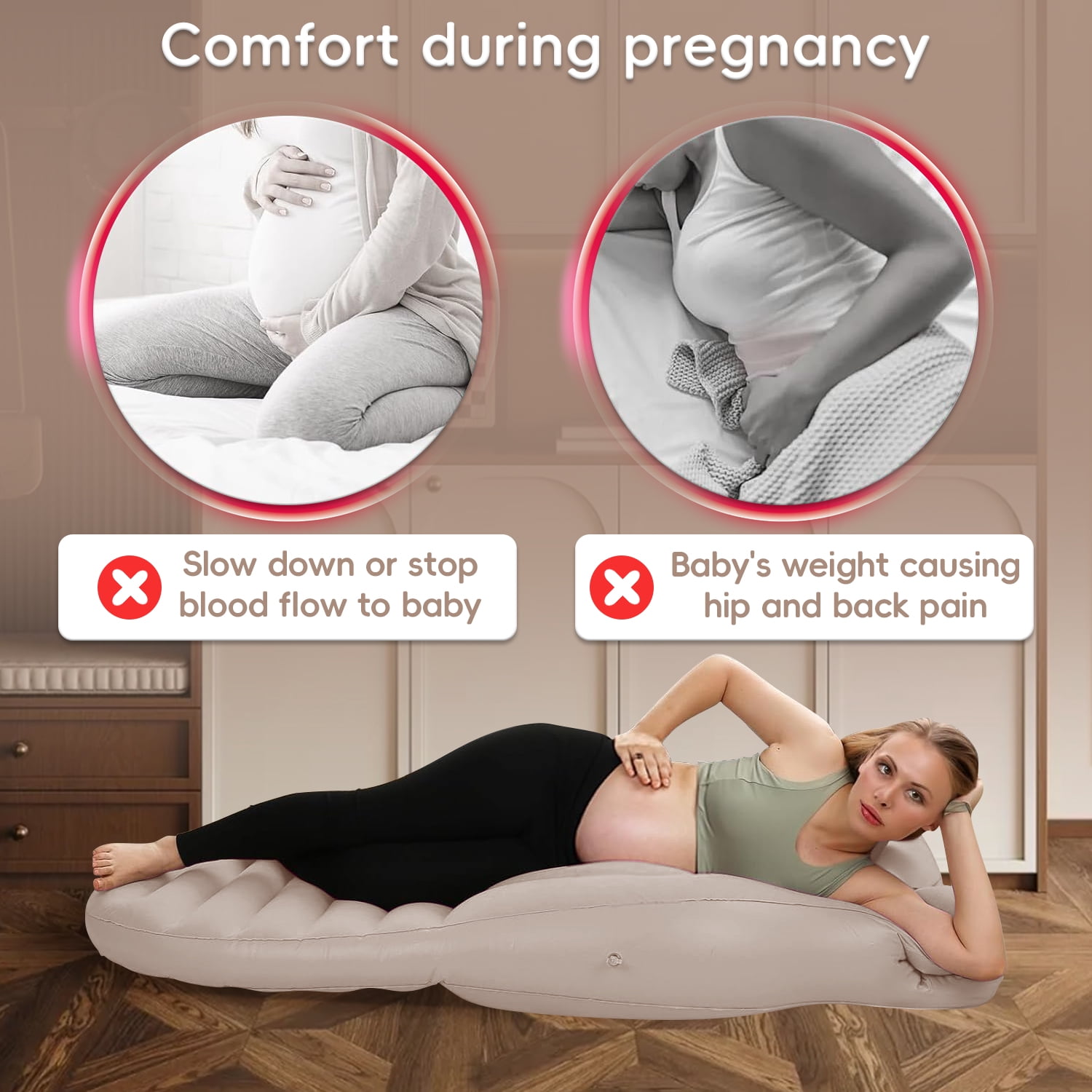 Aorsher Inflatable Pregnancy Pillow with Electric Air Pump, Full Body Maternity Pillow with Belly Hole for Side & Prone Sleeping, Portable Pregnancy Must Haves, Comfortable Airbed for Pregnant Women