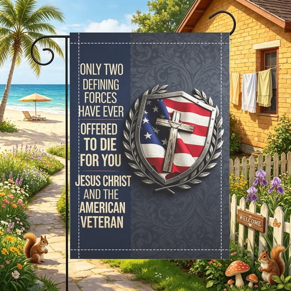 Garden Flag, American Flag Cross Veteran Pattern,12x18 Inch,Double Sided Printed,Outdoor Yard Festival Decor,No Flagpole