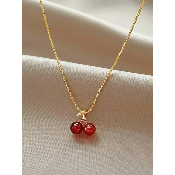 EOEMY Cherry Charm Necklace Dainty Necklace Elegant Jewelry Creative Necklace-Default
