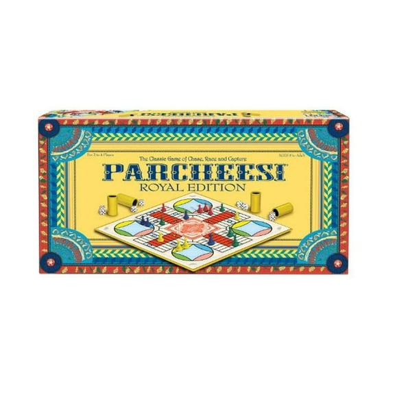 Parcheesi Royal Edition by Winning Moves Games USA, Classic Family Favorite Featuring Charming Artwork, Tokens and dice Cups for 2-4 Players, Ages 8  (6106) E11