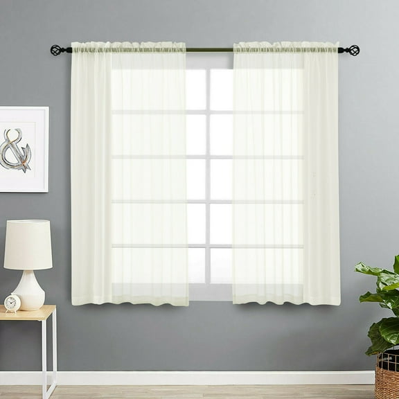 Basic Home Rod Pocket Sheer Voile Window Curtains - Ivory, 63 in. Long