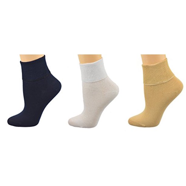 Sierra Socks Women's 3 Pair 100 Cotton Ankle Turn Cuff Seamless Toe