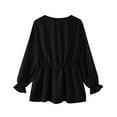 thumbnail image 6 of Women's Long Sleeved V Neck Shirt With Drawstring Waistband Top Solid Color Top Lightweight for Women Shirts for Women Casual Summer Fitted T Shirts Women Polyester Long Sleeve Womens Tee Shirts Loose, 6 of 6