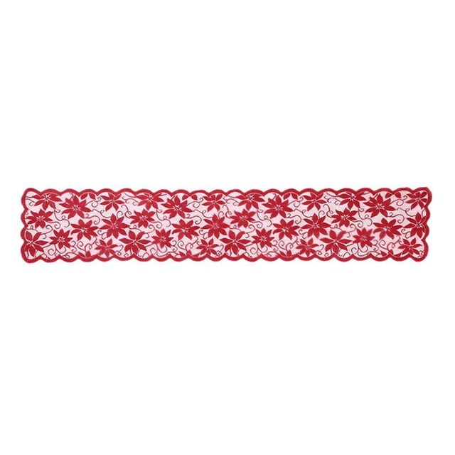 kurtrusly Christmas Red Lace Tablecloth Cover Flower Shaped Table Runners Table Flag Wedding Party Decoration