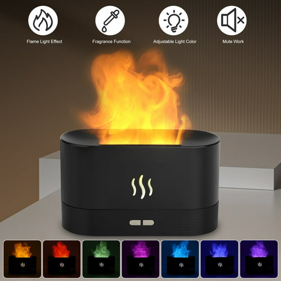 180ml Air Diffuse Essential Oil Humidifier, EEEkit Aroma Mist Diffuser with Fire 7 Color Change LED Light for Office Room