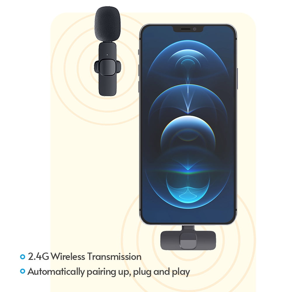 Carevas Wireless Lavalier Microphone Clip-on Omnidirectional Mic Receiver Microphone System with Type-C Port Wind Muff Adapter Replacement for Android iOS Smartphone Live Stream Interview Recordin
