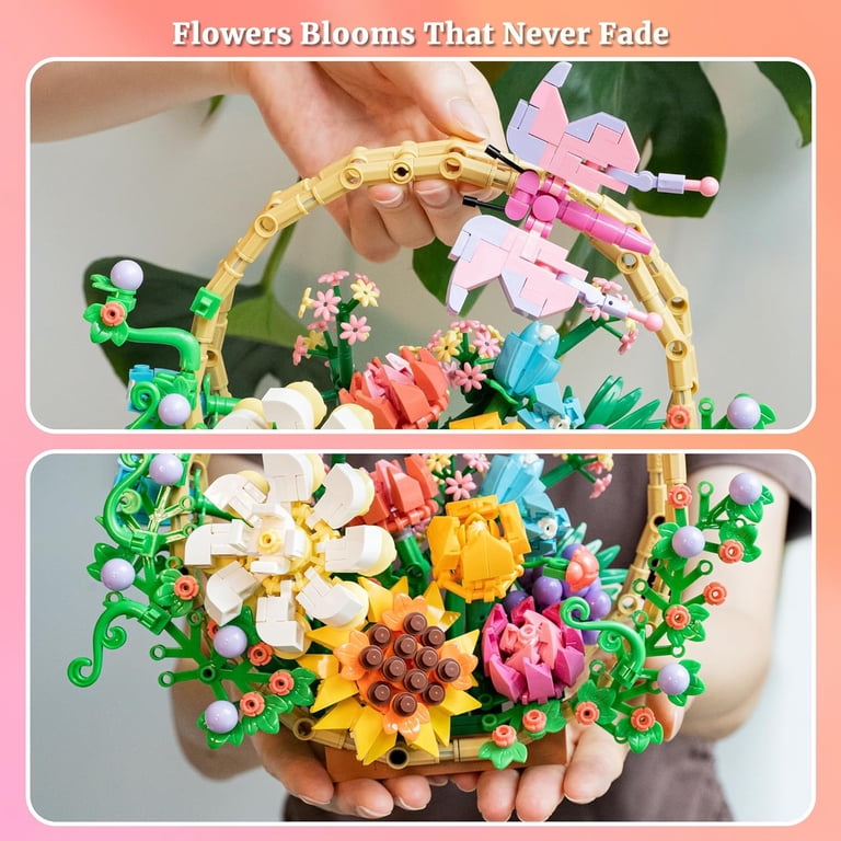 NAYIHOOP Flower Basket Bouquet Building Sets with Rose Sunflower