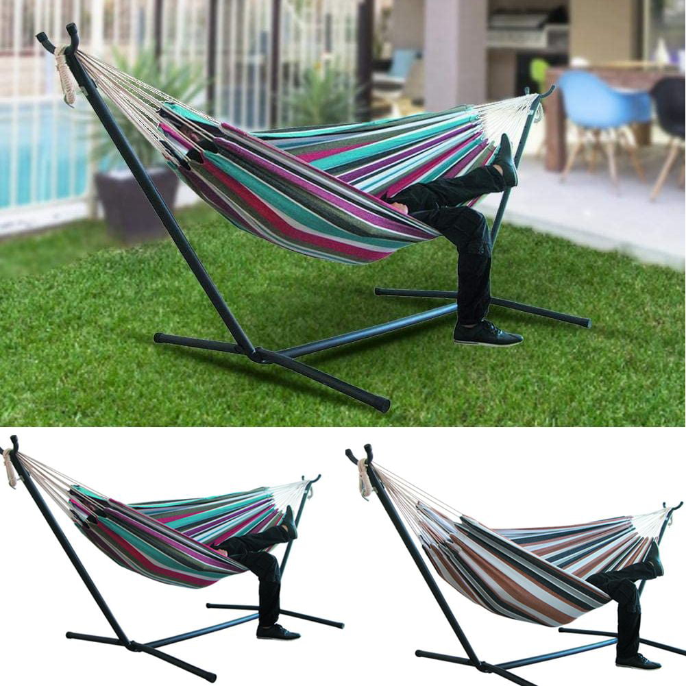 Blue Leisure Camping Swing Hammock Hanging Outdoor Chair Canvas Striped 265Lbs 