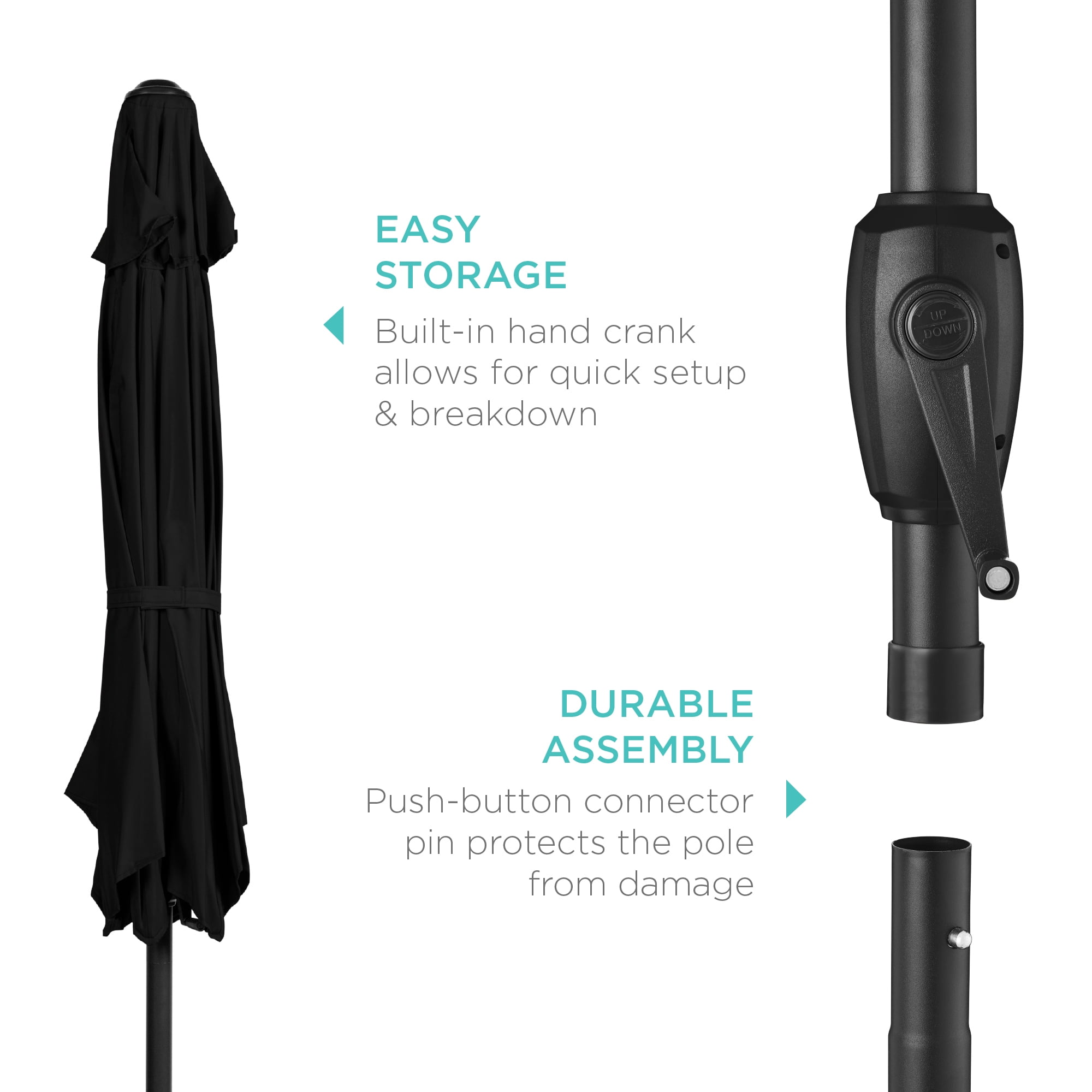 Best Choice Products 7.5ft Heavy-Duty Outdoor Market Patio Umbrella w/ Push Button Tilt, Easy Crank - Black