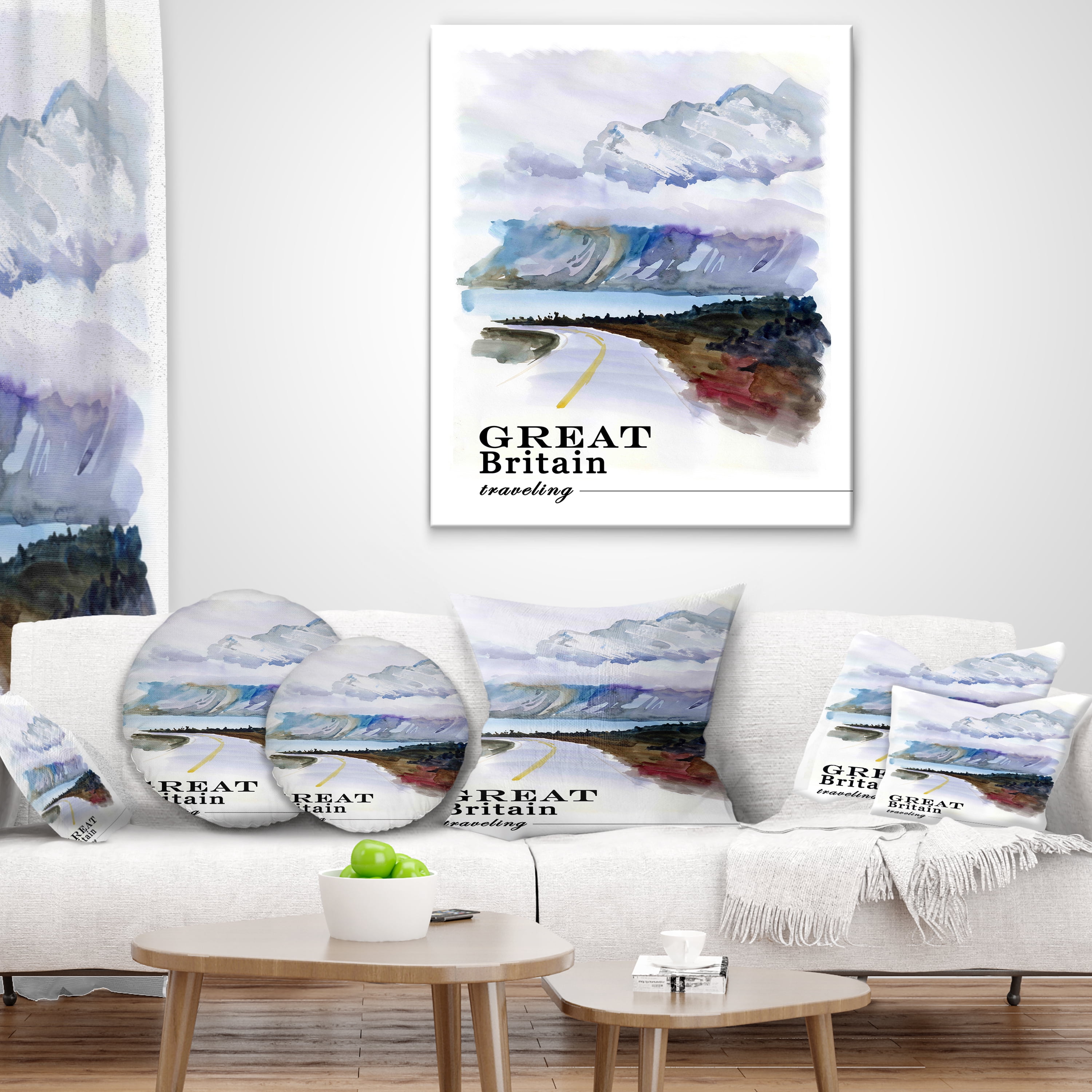 Designart England Cold Landscape - Cityscape Painting Throw Pillow - 12x20