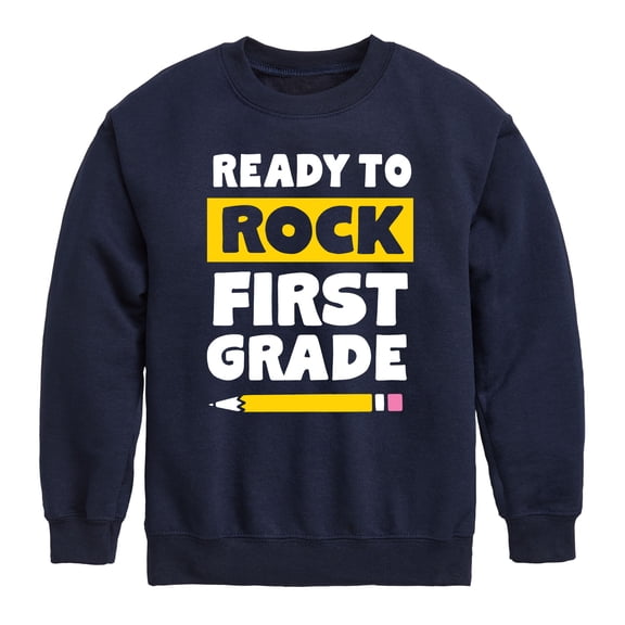 Instant Message - Ready To Rock First Grade - Toddler And Youth Crewneck Fleece Sweatshirt