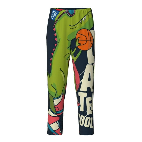 Xecao Dinosaur Basketball Player Print Teenagers' Pajama Pants Long Sleep Pants Soft Elastic Waist Pajama Bottoms Elastic waist with 2 Pockets 5-16 Years-XS(5-6)