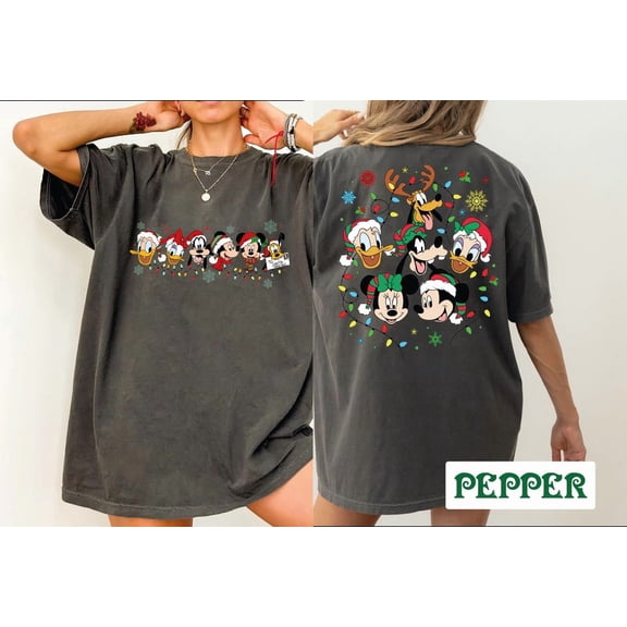 Comfort Colors Mickey and Friends T-Shirt, Two-Sides Disney Family Christmas Tee, Holiday Gift Shirt